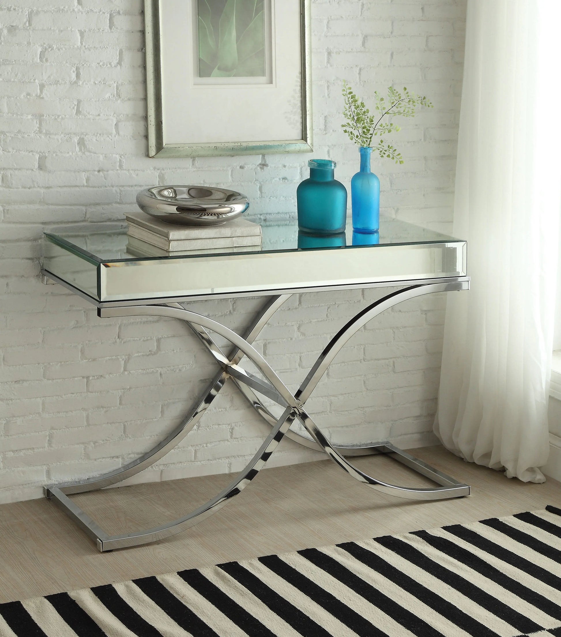 Yuri Mirrored Top & Chrome Sofa Table ACME East