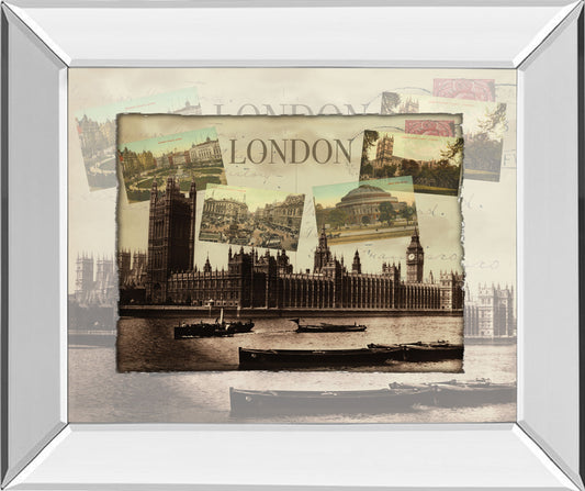 London Postcard By - Mirror Framed Print Wall Art - Dark Brown Classy Art