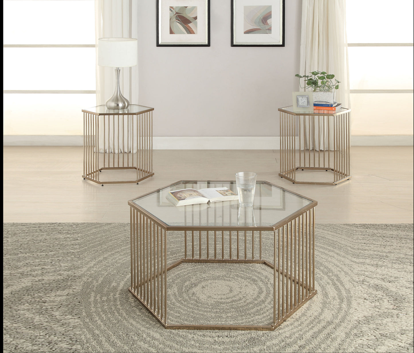 Oaklie Champagne & Clear Glass Coffee Table ACME East