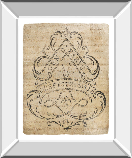 Letter Crest I Vintage V2 By Wild Apple Portfolio - Mirror Framed Print Wall Art - Beige Classy Art