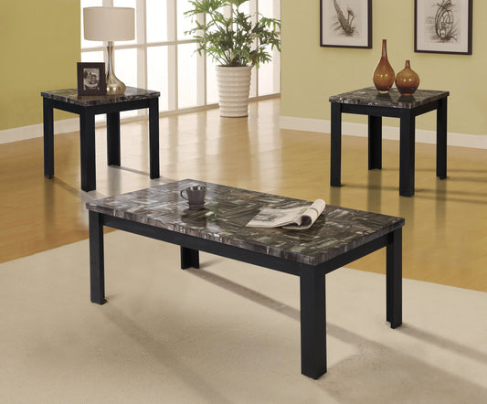 Carly Faux Marble & Black Coffee/End Table Set (3Pc Pk) ACME East