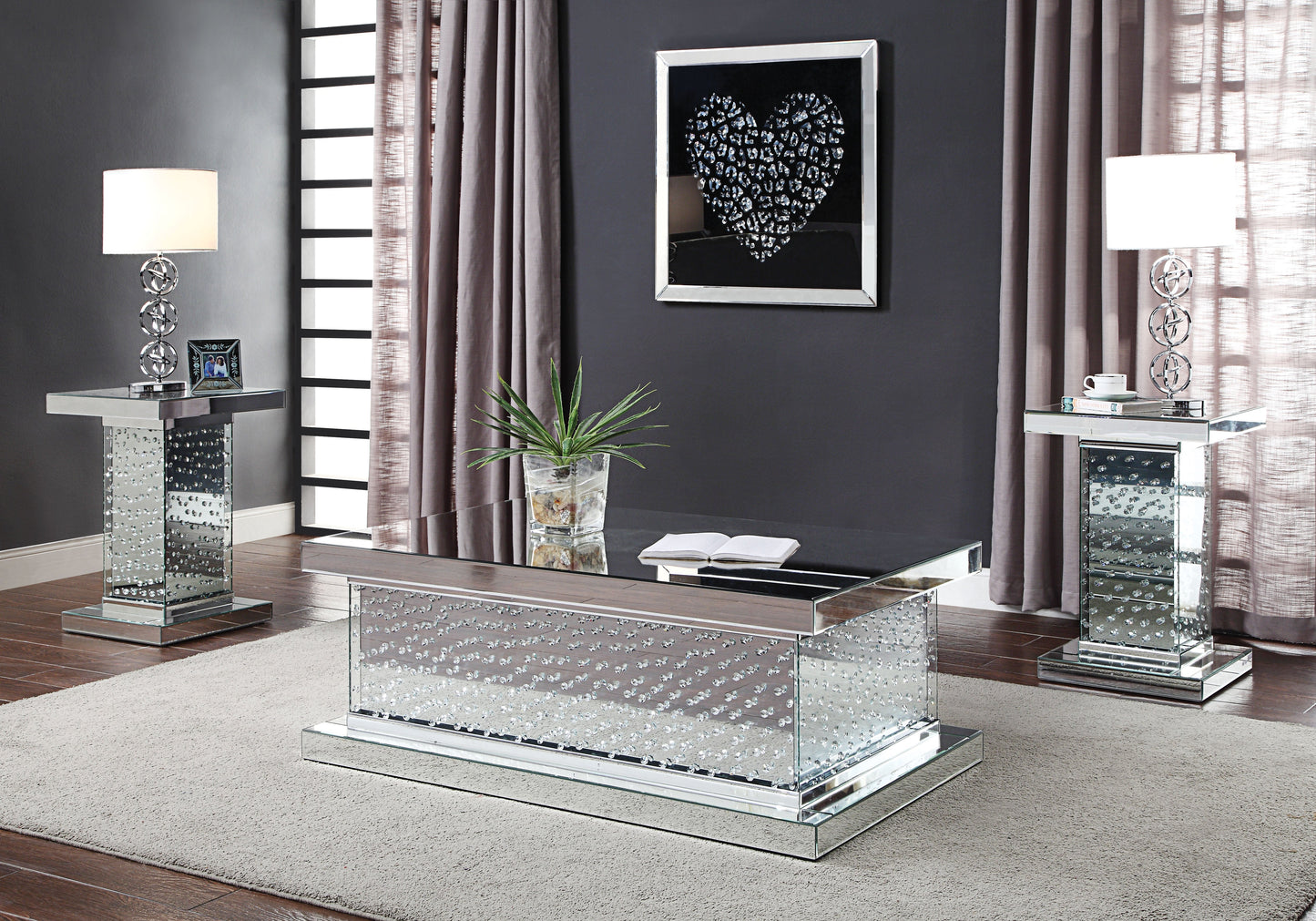 Nysa Mirrored & Faux Crystals Coffee Table ACME East