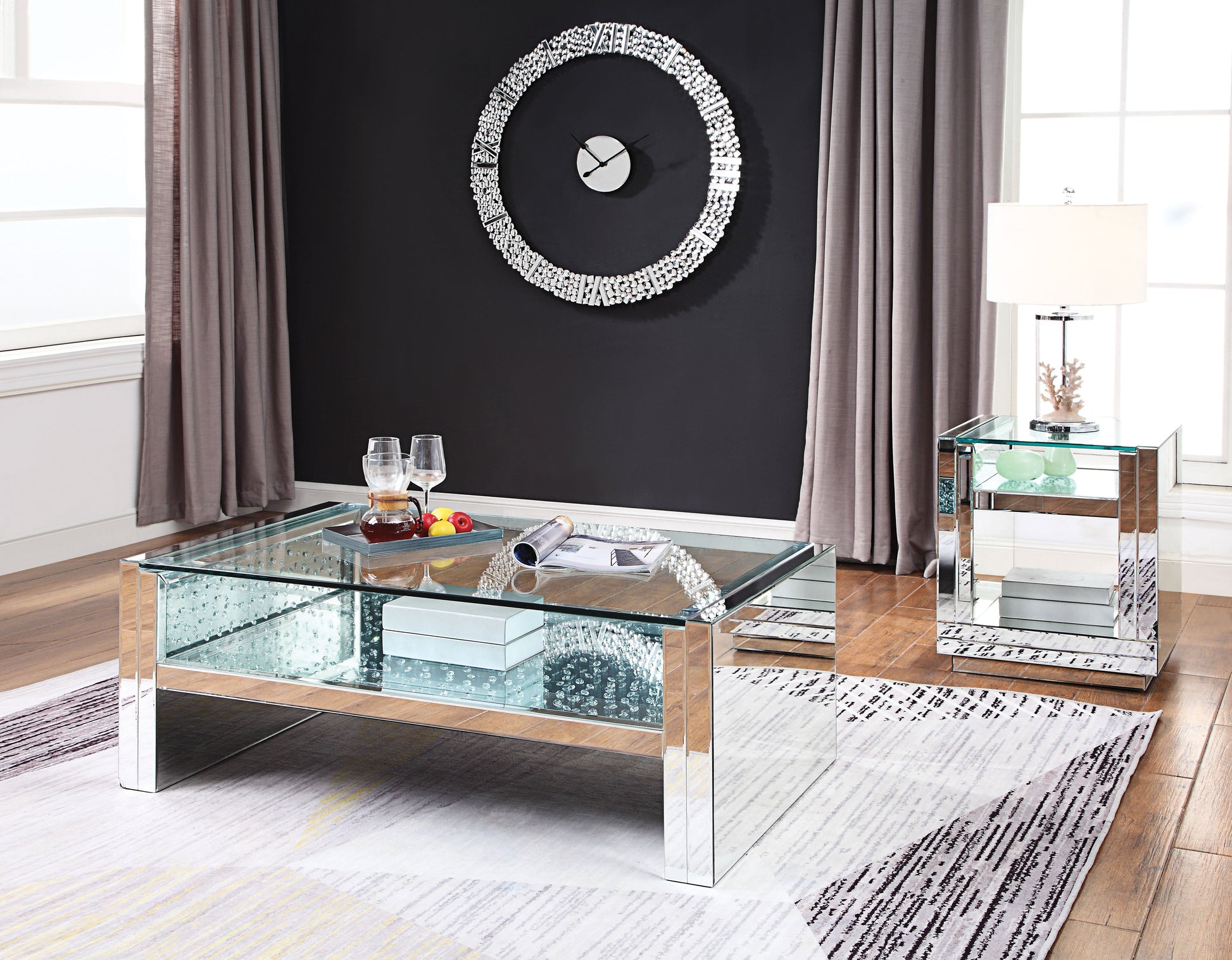 Nysa Mirrored & Faux Crystals Coffee Table ACME East