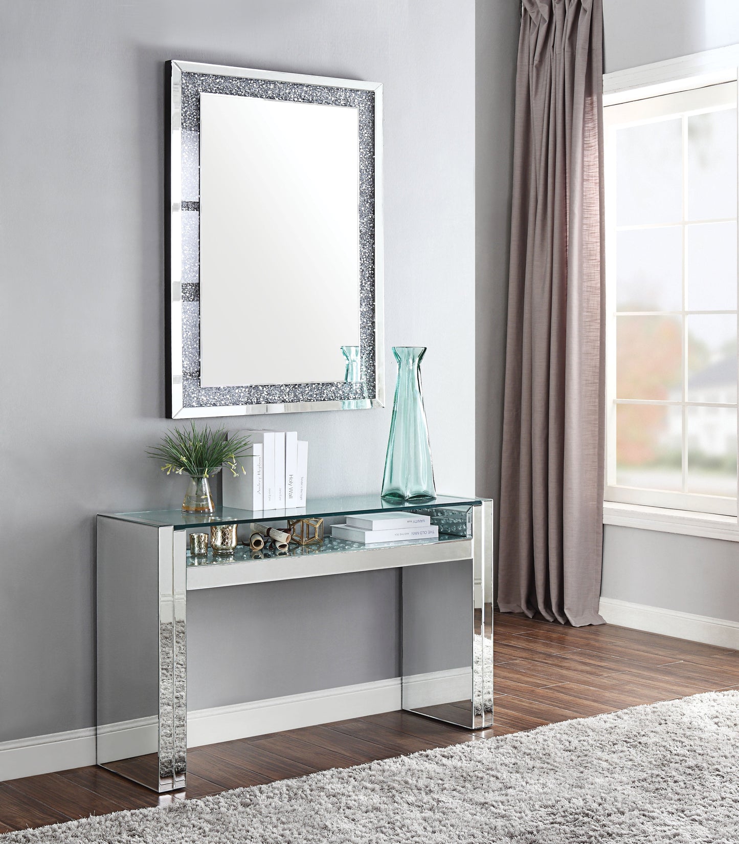 Nysa Mirrored & Faux Crystals Sofa Table ACME East