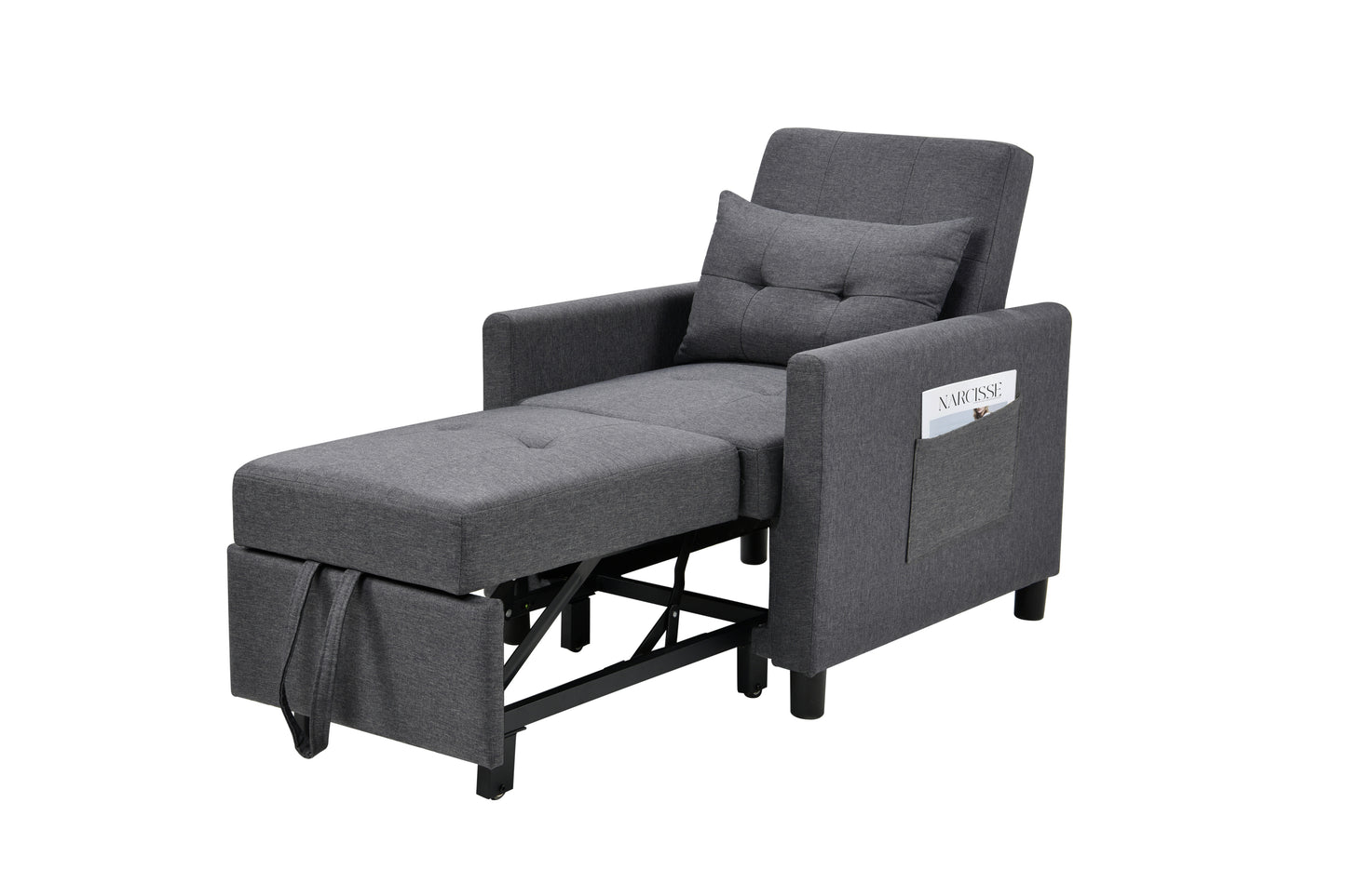 Single Sofa Bed with Pullout Sleeper, Convertible Folding Futon Chair, Lounge Chair Set with 1pc Lumbar pillow, Drak Gray color fabric House to Home Furnishings LLC