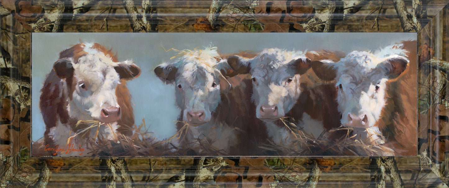 18x42 Little Bull & The Babes By Carolyne Hawley - White Classy Art