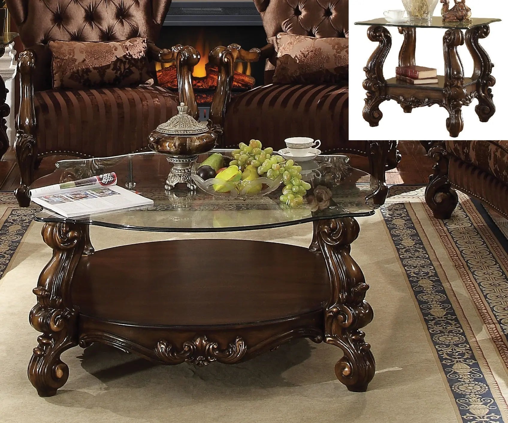 Versailles Cherry Oak & Clear Glass Coffee Table ACME East