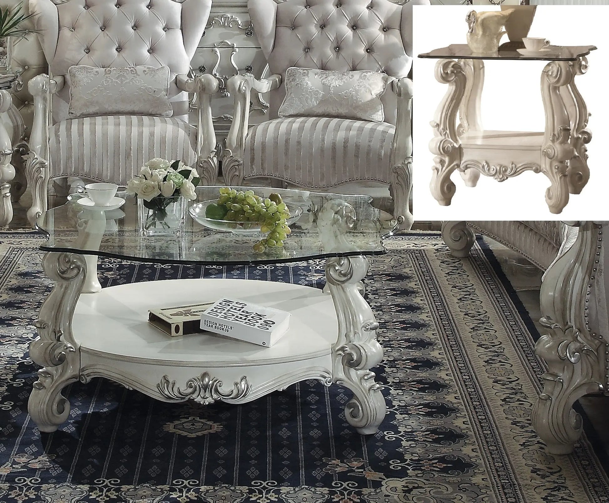 Versailles Bone White & Clear Glass Coffee Table ACME East