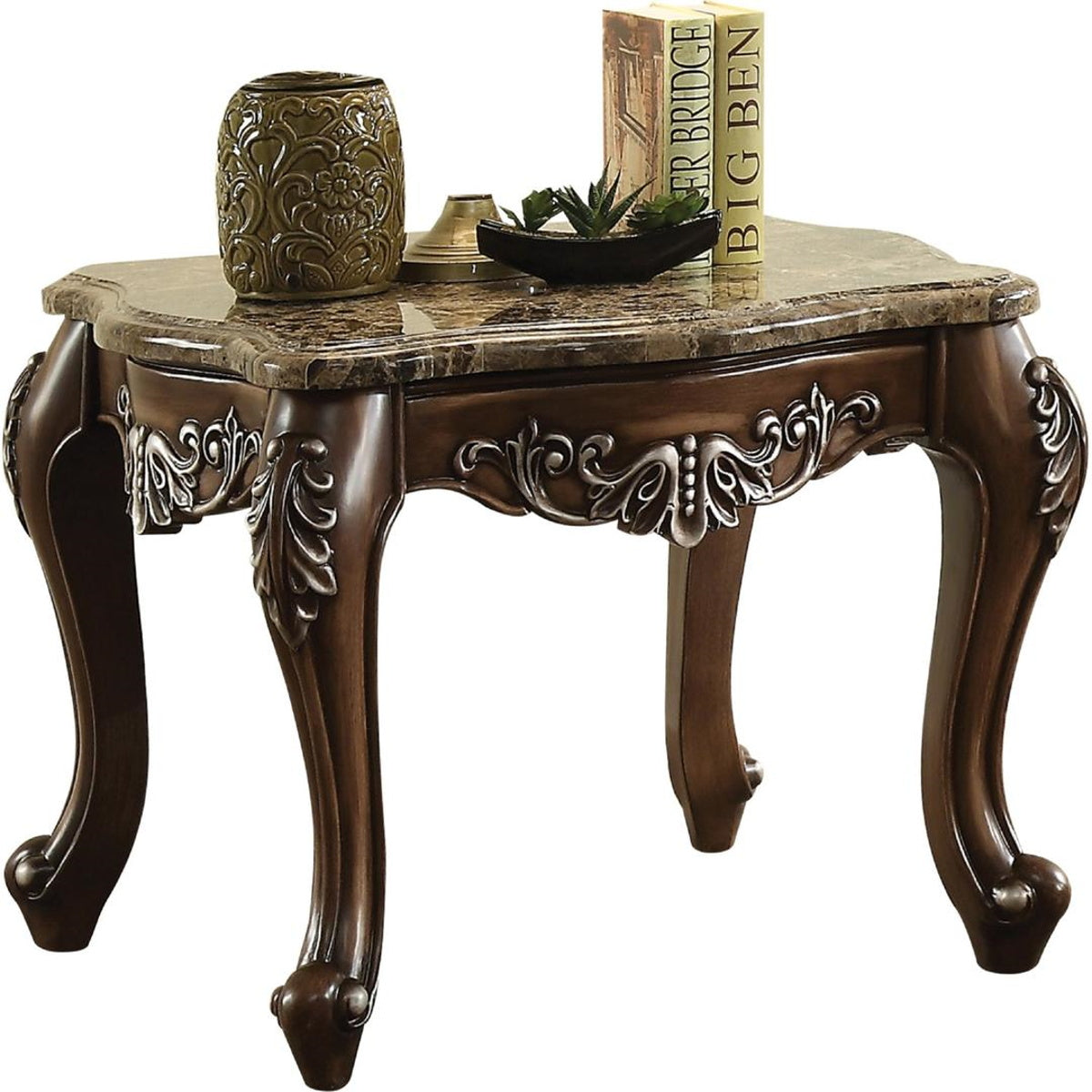 Acme Furniture Latisha End Table in Marble/Antique Oak 82147 ACME East