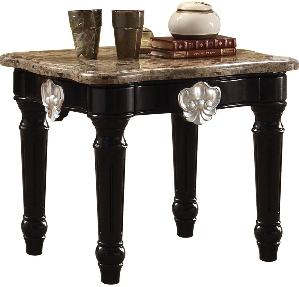 Acme Furniture Ernestine End Table in Marble/Black 82152 ACME East