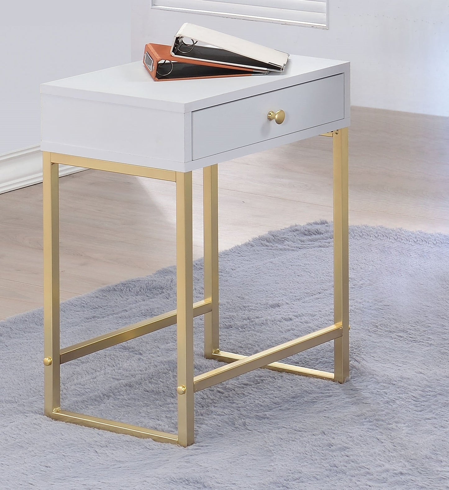 Coleen White & Brass Side Table ACME East