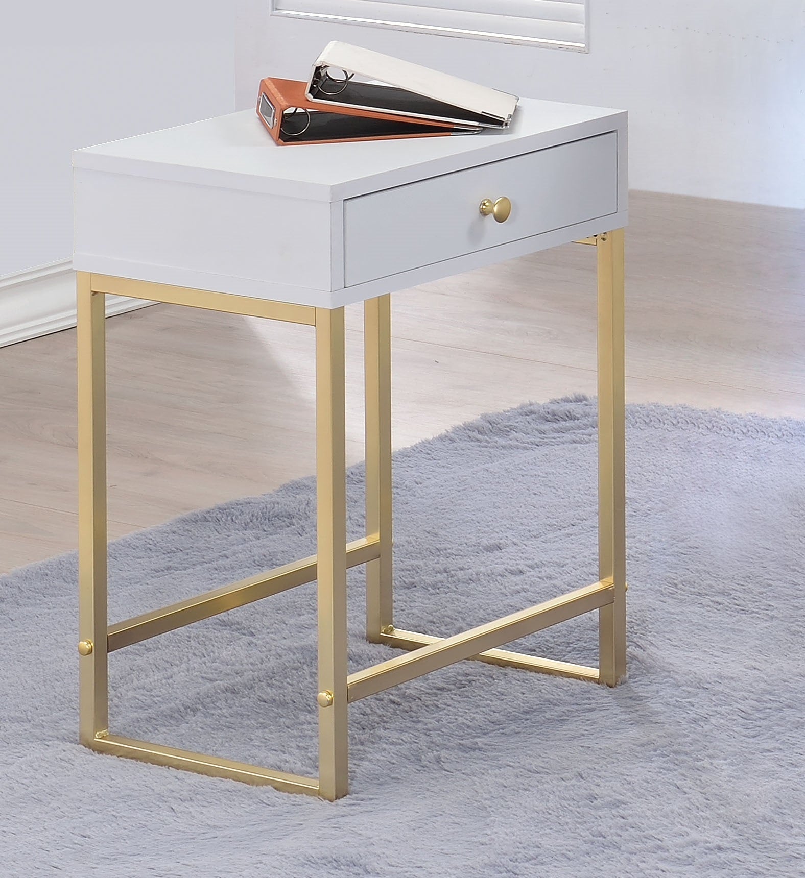 Coleen White & Brass Side Table ACME East