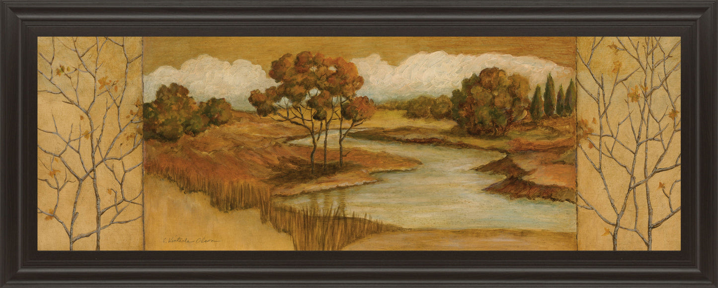 River Scene II - Framed Print Wall Art - Dark Brown Classy Art