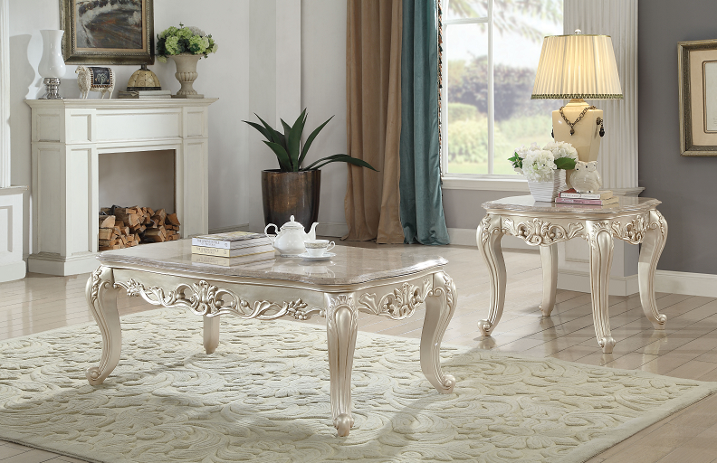 Gorsedd Marble & Antique White Coffee Table ACME East