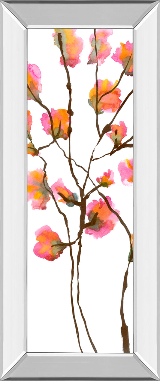 Inky Blossoms I By Deborah Velasquez - Mirror Framed Print Wall Art - Pink Classy Art