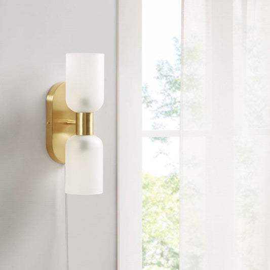 Double Tube 2-Light Wall Sconce Frosted glass/gold Olliix.com