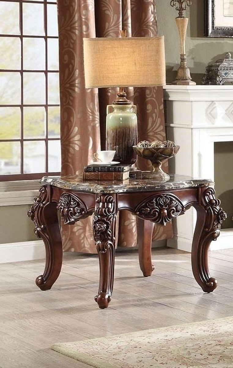 Acme Furniture Forsythia End Table in Marble/Walnut 83072 ACME East