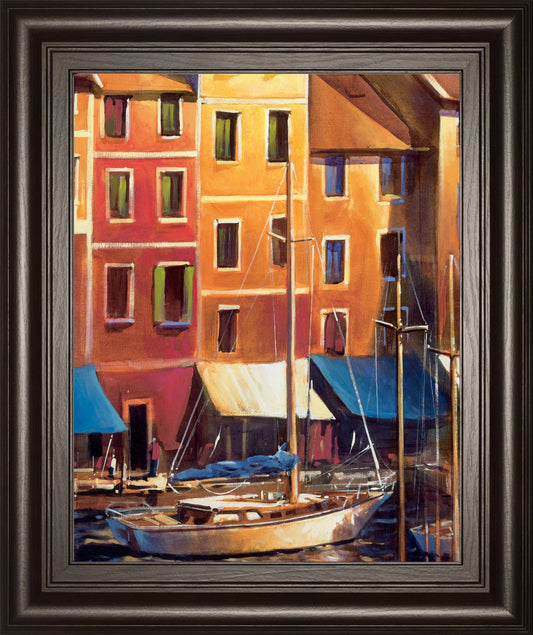 Portofino Waterfall By D'Toole, M - Framed Print Wall Art - Light Brown Classy Art