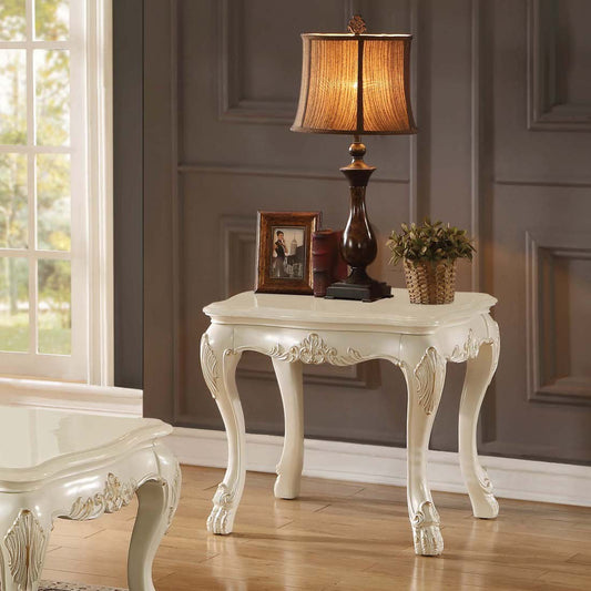 Acme Chantelle End Table with Marble Top in Pearl White 83542 ACME East