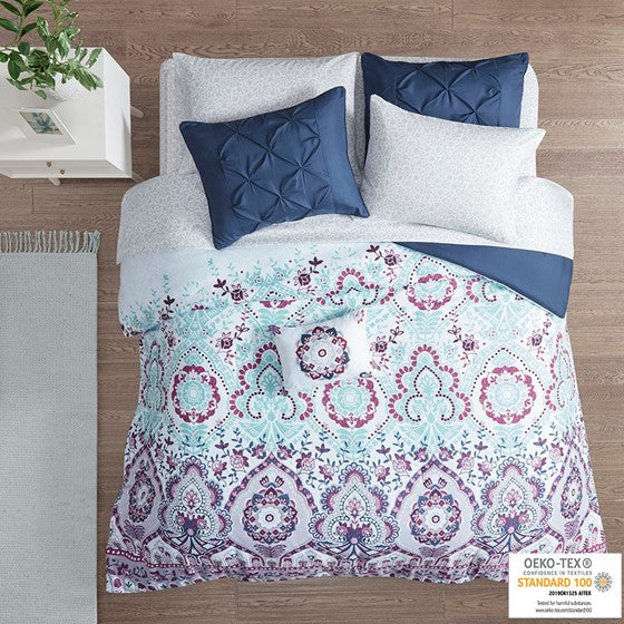 Boho Comforter Set with Bed Sheets Purple Twin Olliix.com