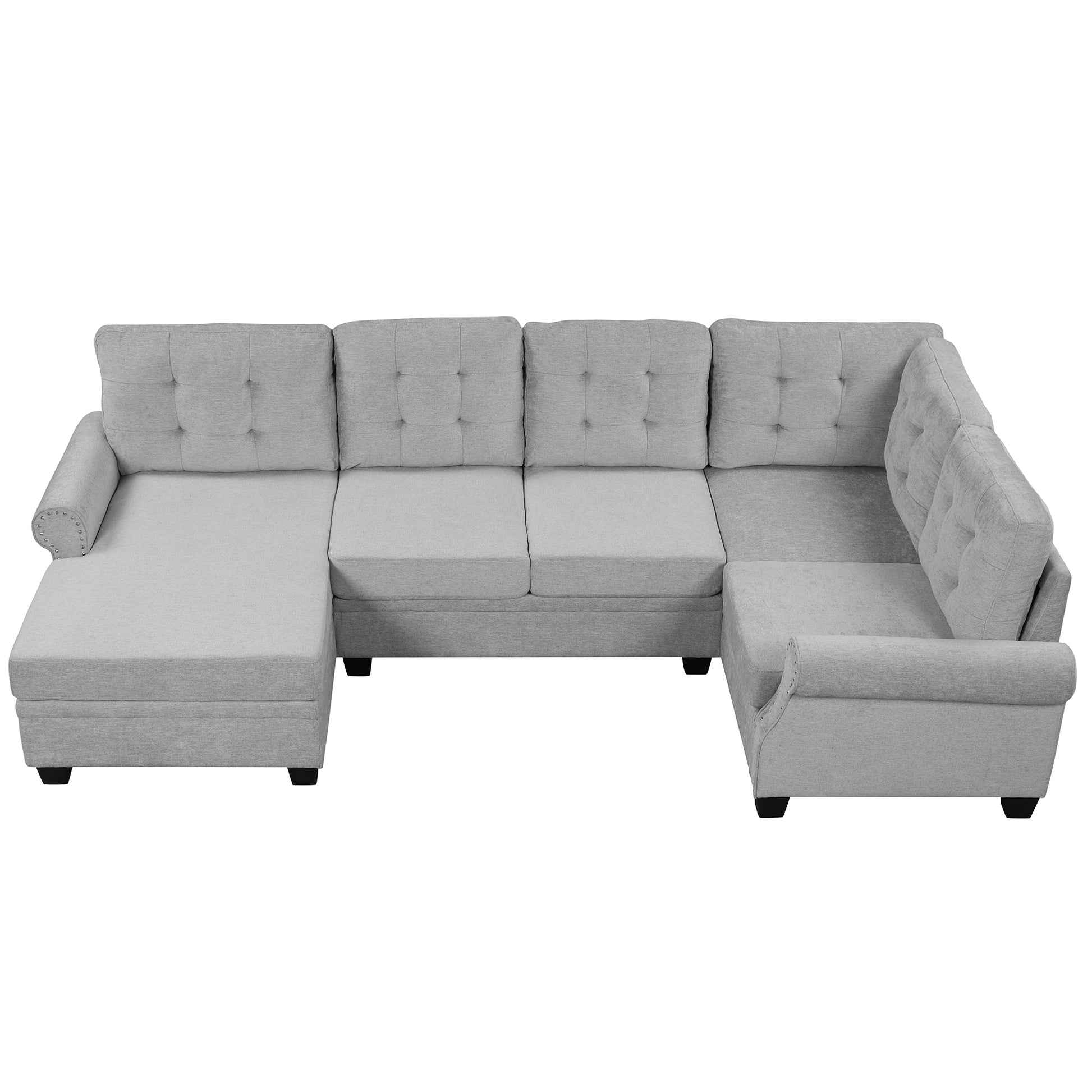 120" Modern U-Shaped Corner Sectional Sofa Upholstered Linen Fabric Sofa Couch for Living Room, Bedroom, Gray House to Home Furnishings LLC