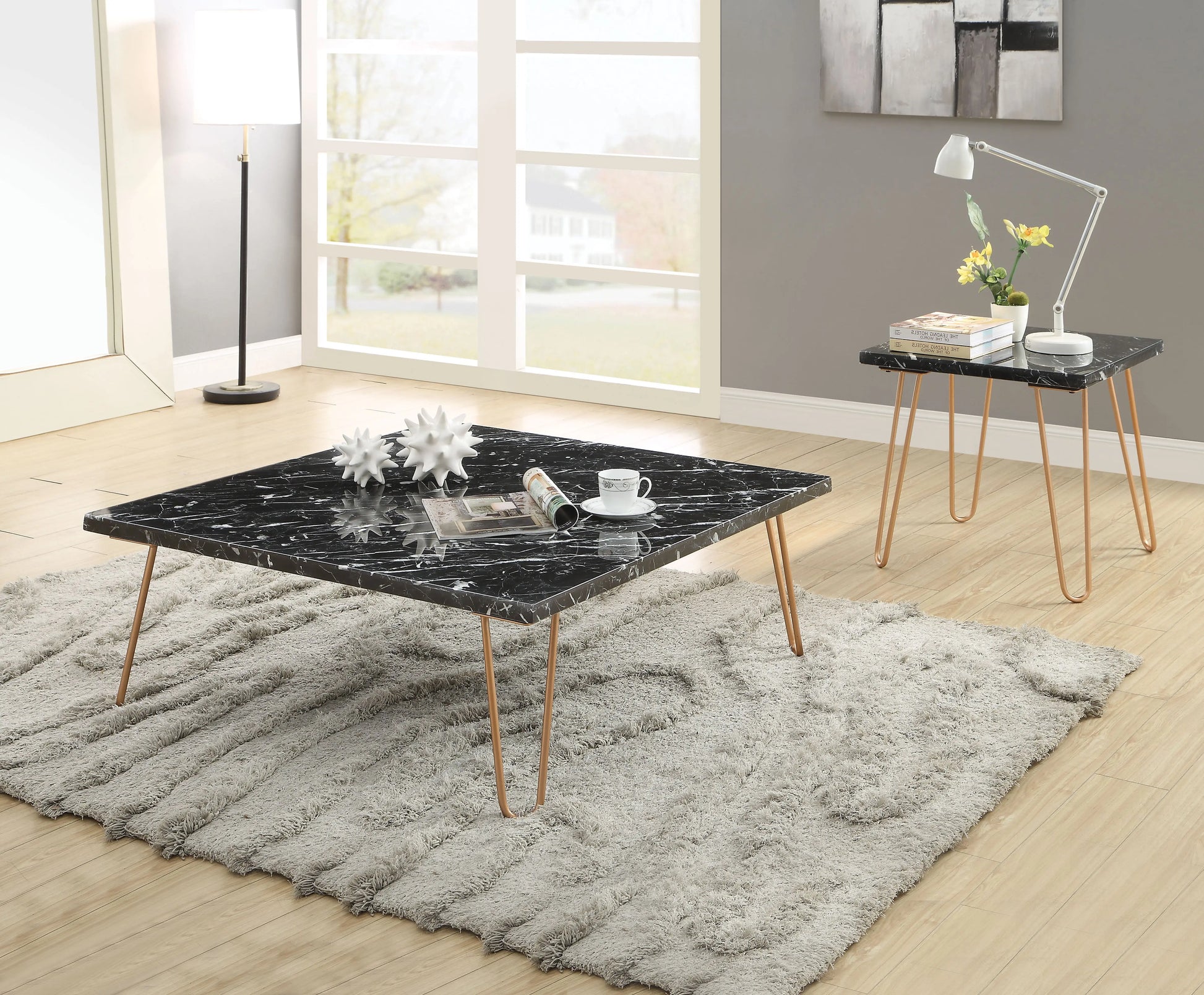 Telestis Black Marble & Gold Coffee Table ACME East