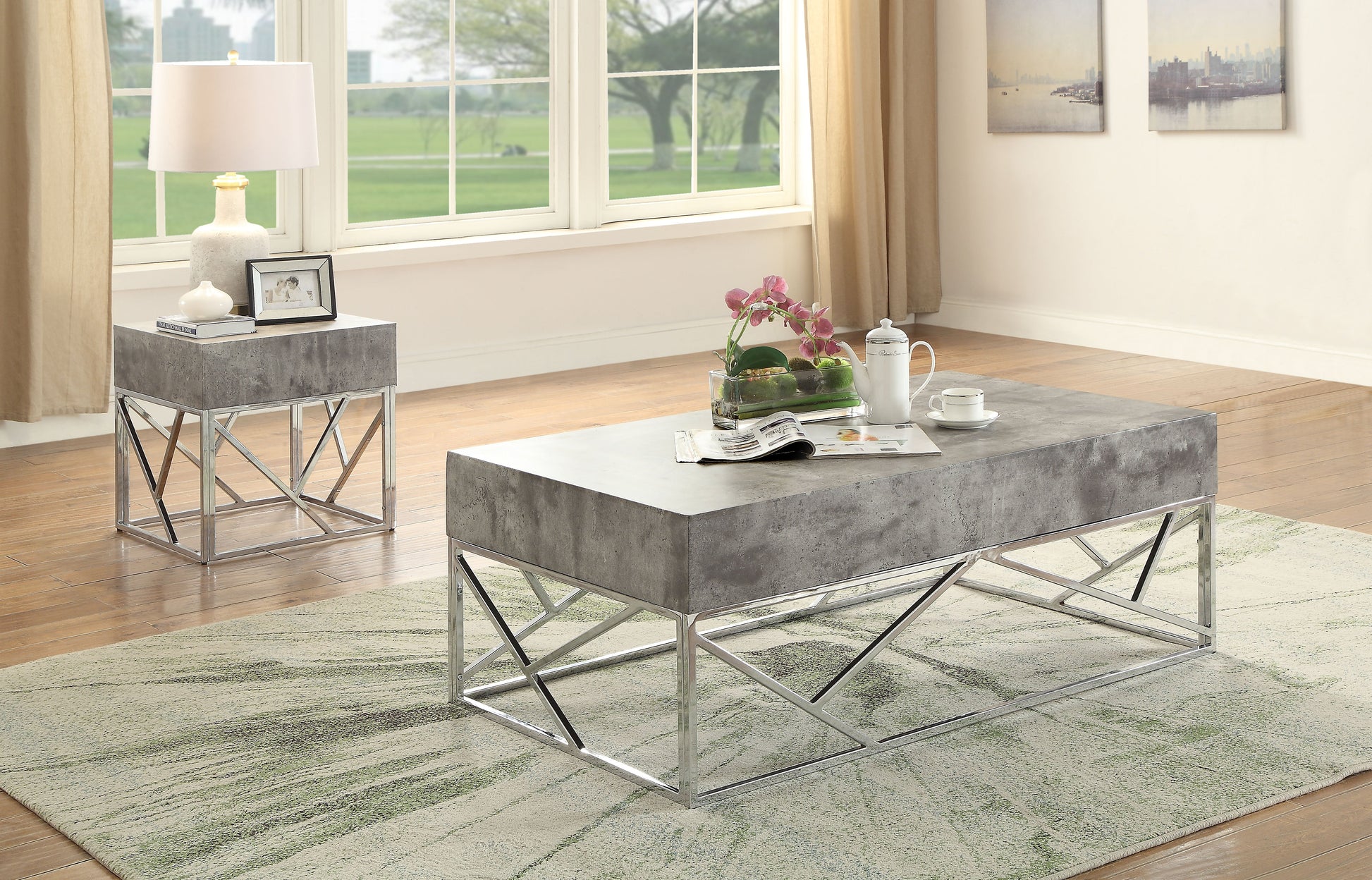 Burgo Faux Marble & Chrome Coffee Table ACME East