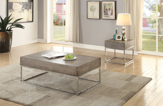 Cecil II Gray Oak & Chrome Coffee Table ACME East