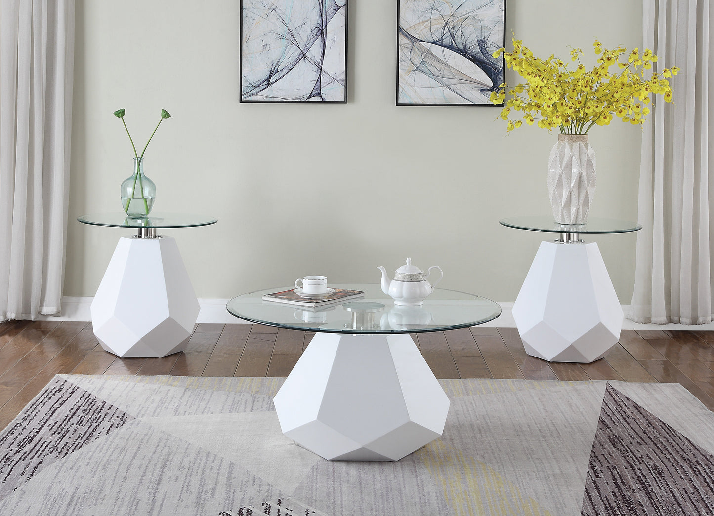 Chara White High Gloss & Clear Glass Coffee Table ACME East