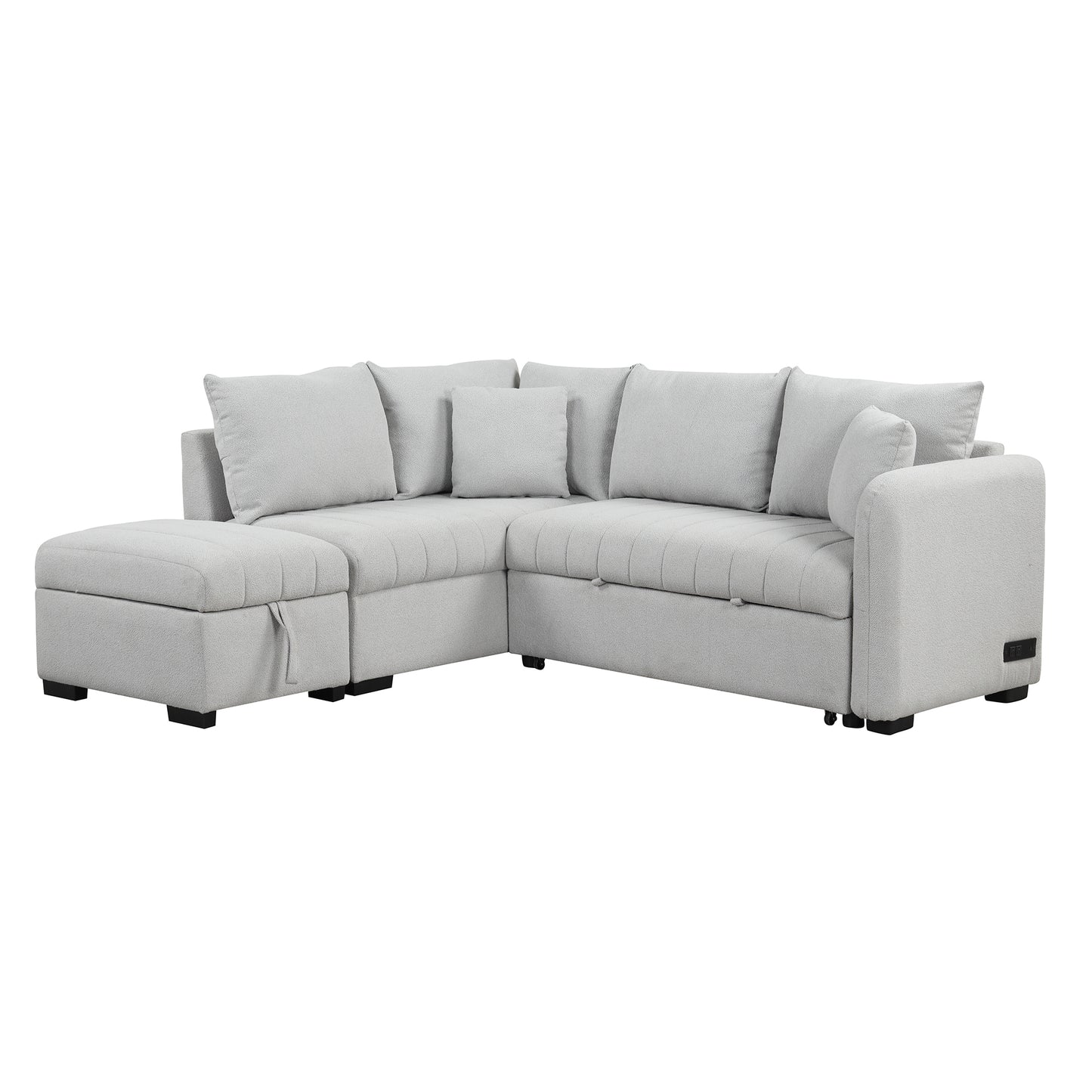 82.6" L-shaped Sectional Pull Out Sofa Bed Sleeper Sofa with Two USB Ports, Two Power Sockets and a Movable Storage Ottoman, Gray ***(FREE SHIPPING)*** House to Home Furnishings LLC