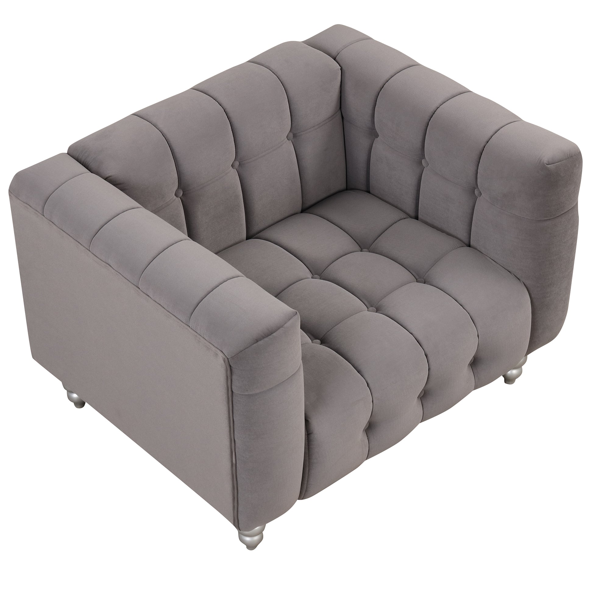 42" Modern Accent Chair Dutch Fluff Upholstered Arm Chair with solid wood legs, buttoned tufted backrest,gray House to Home Furnishings LLC