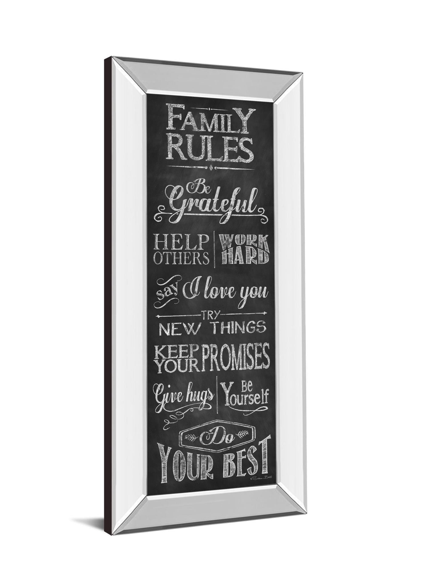 Family Rules By Susan Ball - Mirror Framed Print Wall Art - Black Classy Art