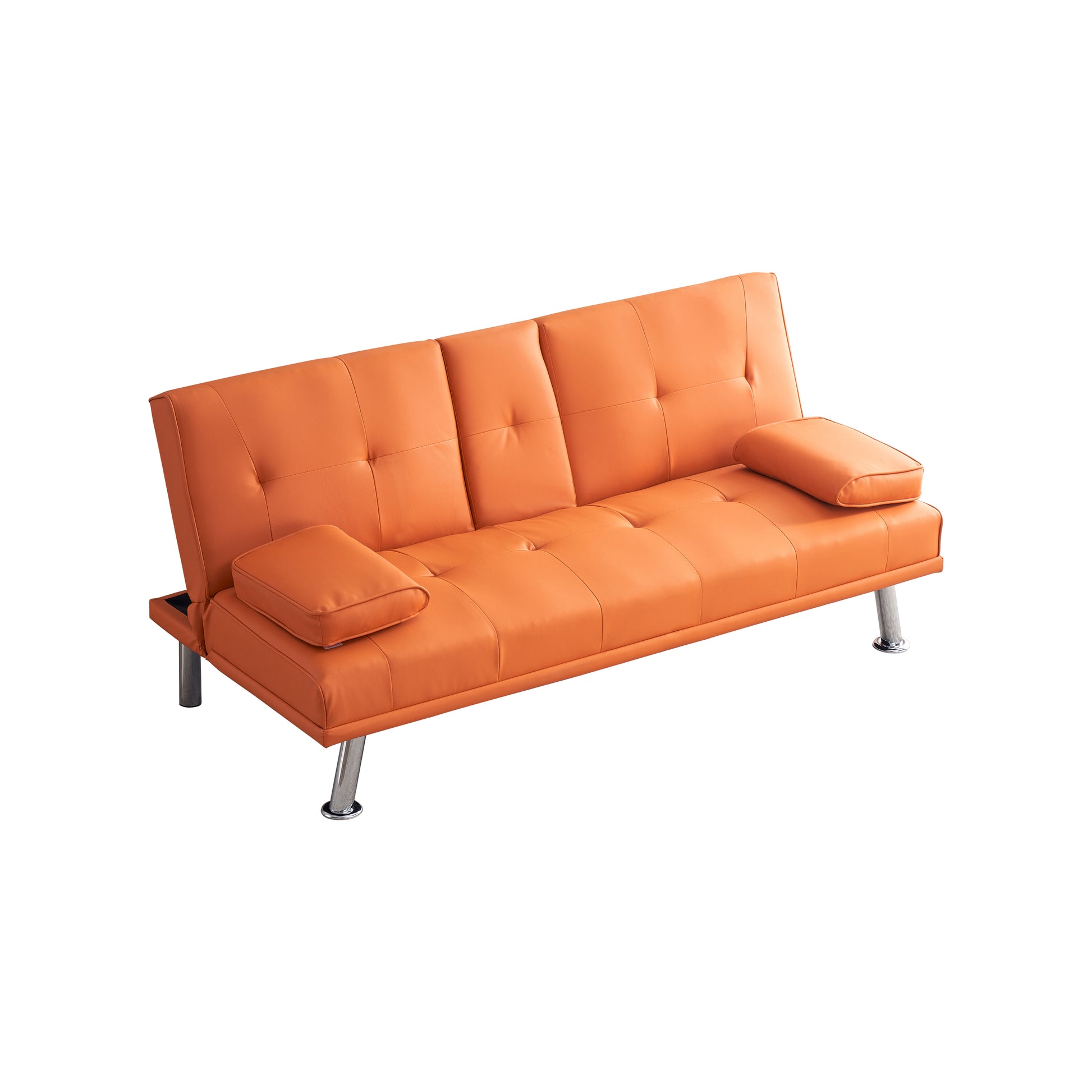 67" Orange Leather Multifunctional Double Folding Sofa Bed for Office with Coffee Table House to Home Furnishings LLC