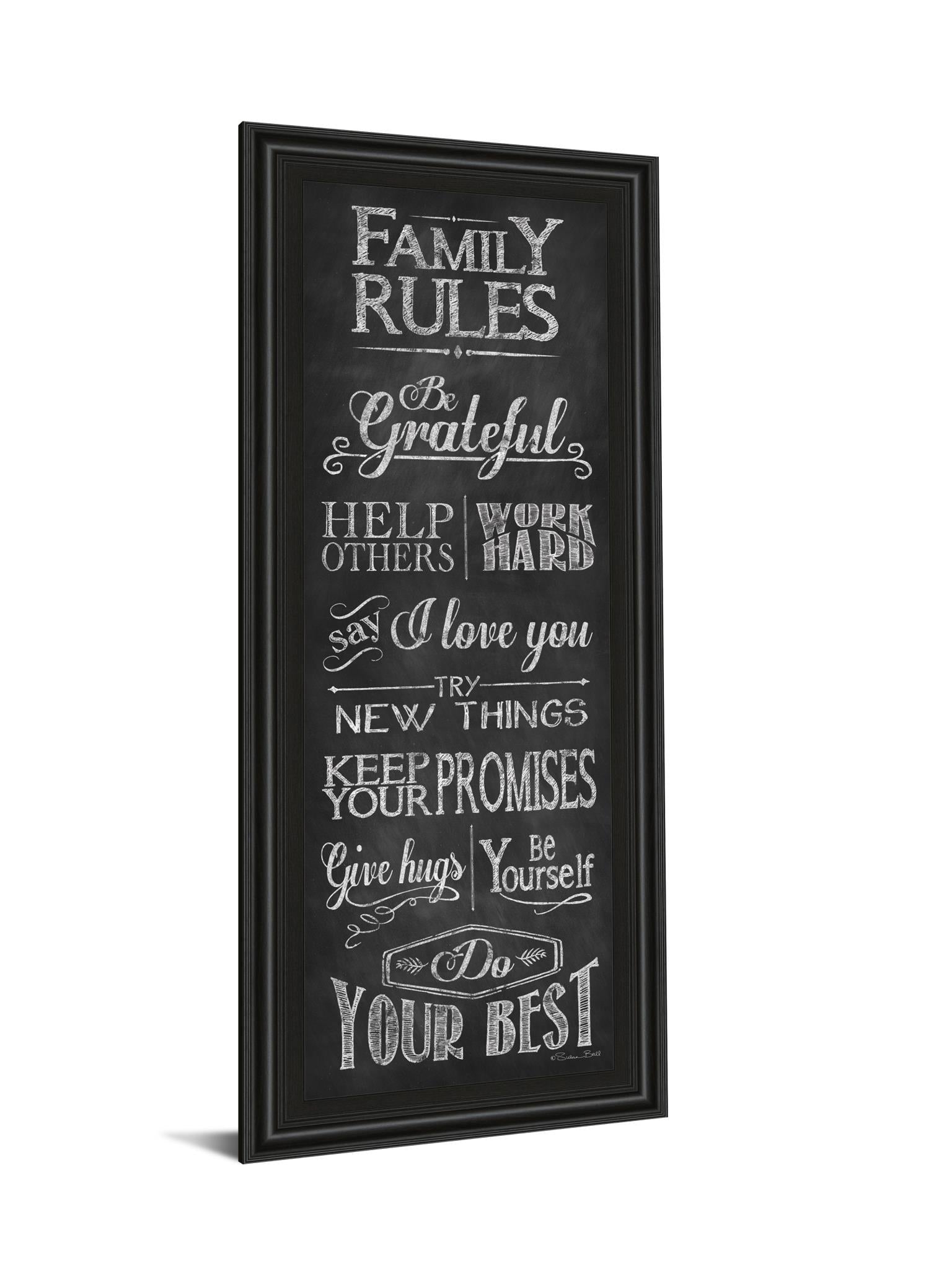 Family Rules By Susan Ball - Framed Print Wall Art - Black Classy Art