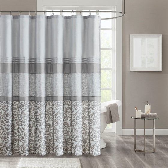 Printed and Embroidered Shower Curtain Grey Olliix.com