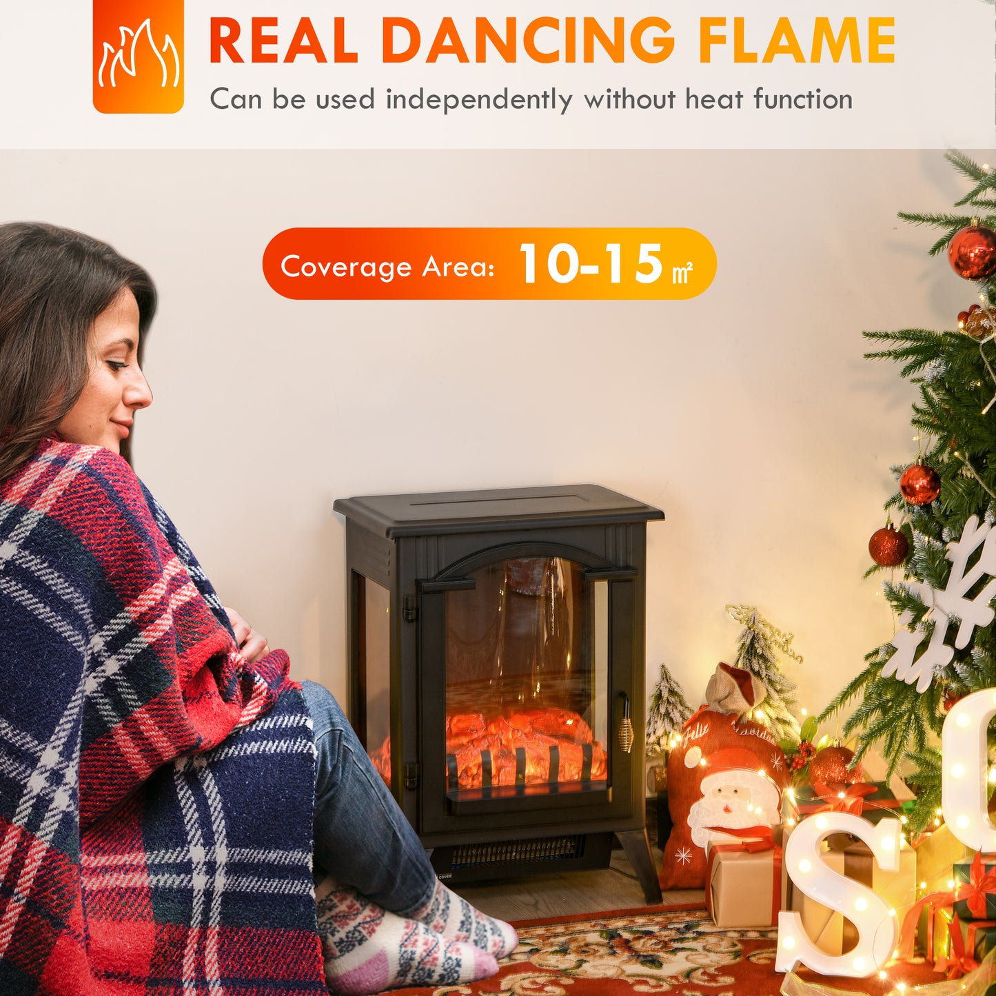 23" Electric Fireplace Heater, Fire Place Stove with Realistic LED Flames and Logs and Overheating Protection, 750W/1500W, Black House to Home Furnishings LLC