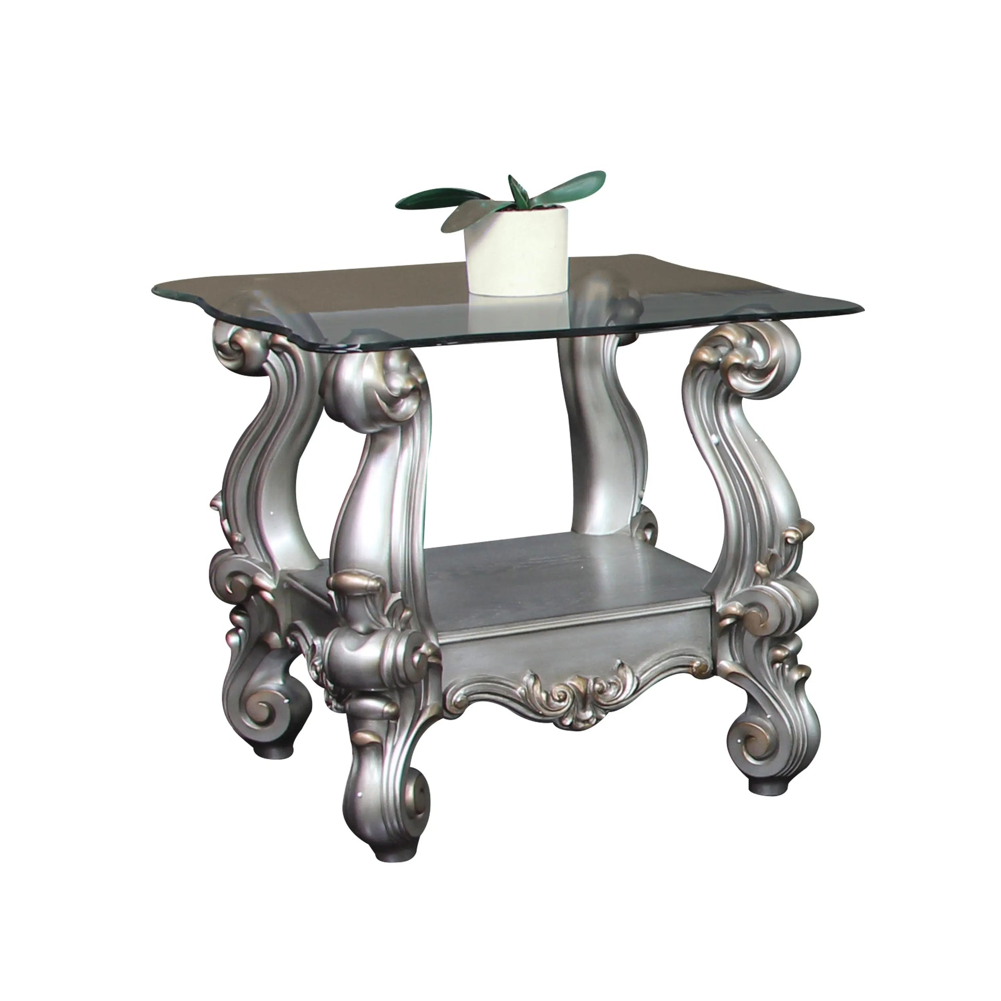 Versailles Antique Platinum & Clear Glass End Table ACME East