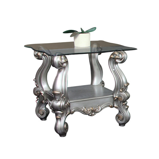 Versailles Antique Platinum & Clear Glass End Table ACME East