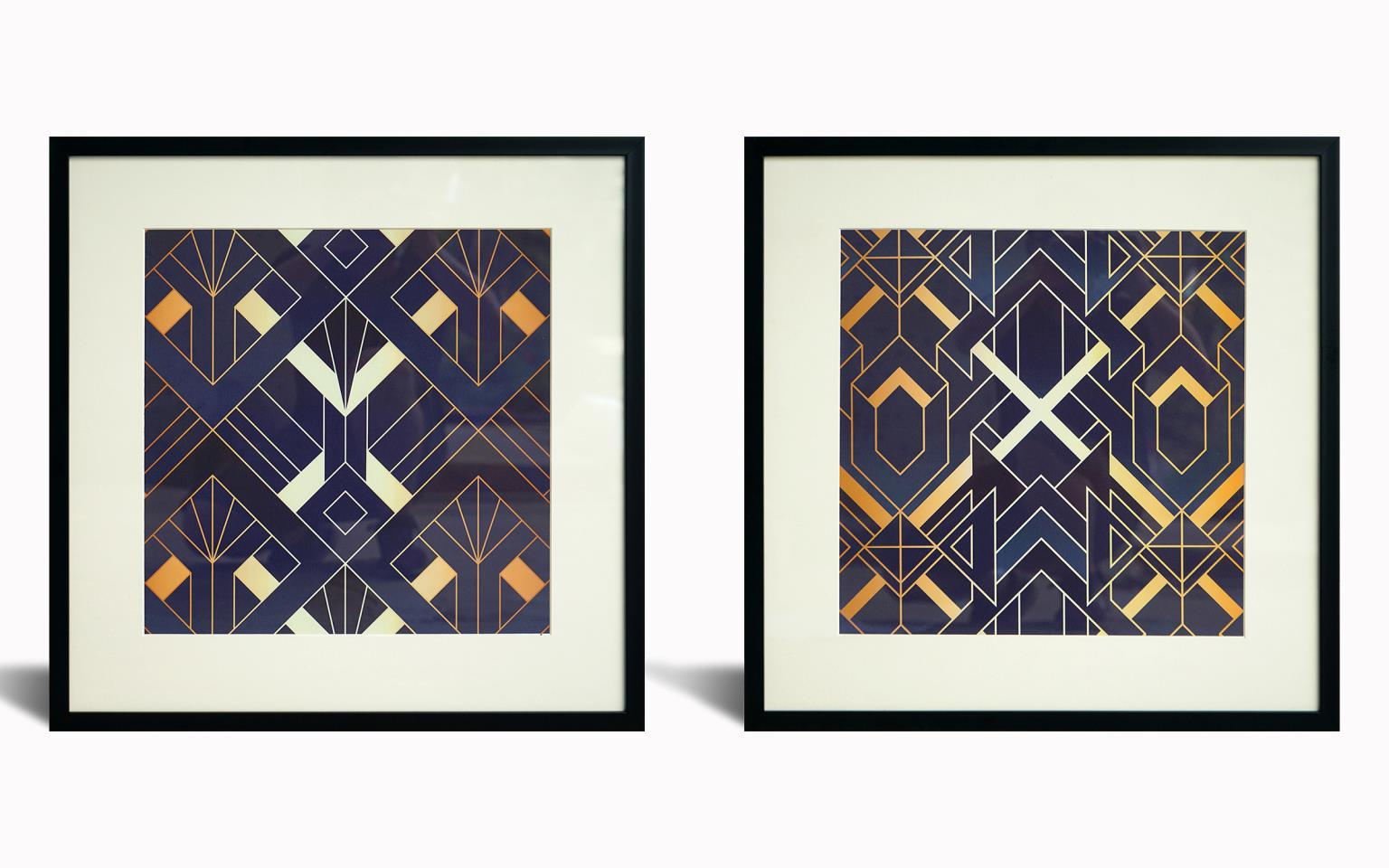 Hand Painted Textured Canvas in Frame (Set of 2) - Blue Classy Art