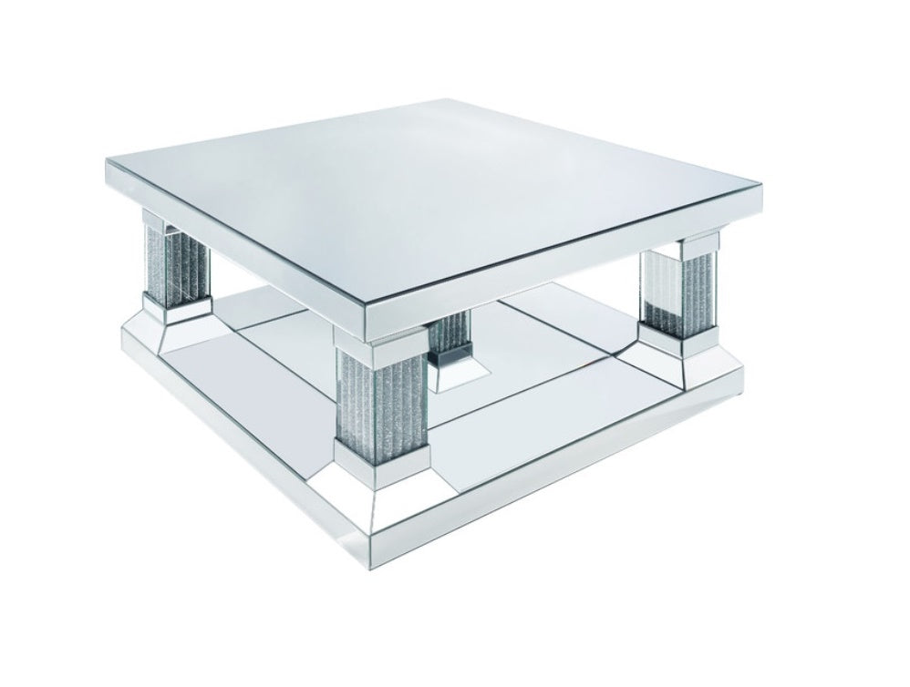 Acme Furniture Caesia Coffee Table in Mirrored/Faux Diamonds 87905 ACME East