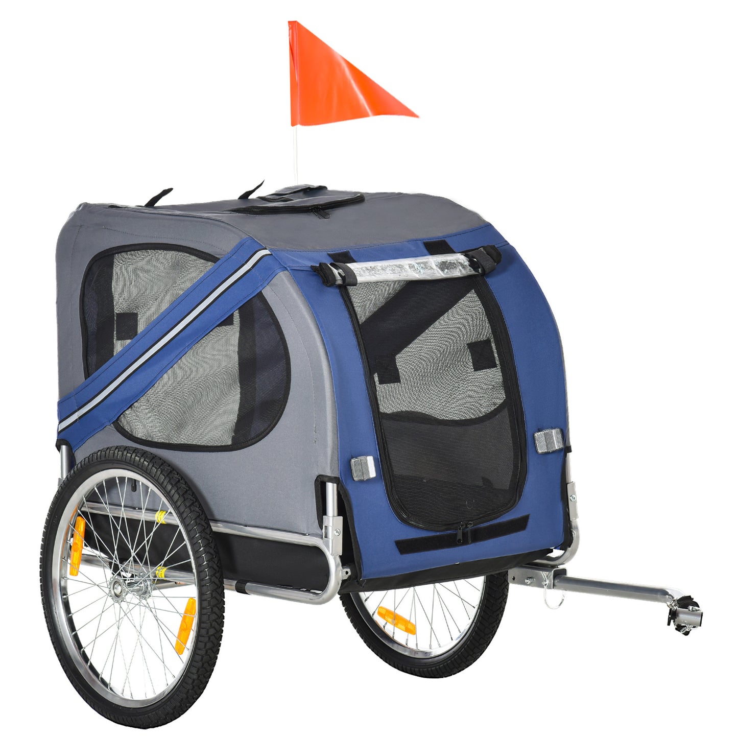 Aosom Dog Bike Trailer Pet Cart Bicycle Wagon Cargo Carrier Attachment for Travel with 3 Entrances Large Wheels for Off-Road & Mesh Screen - Blue / Grey House to Home Furnishings LLC