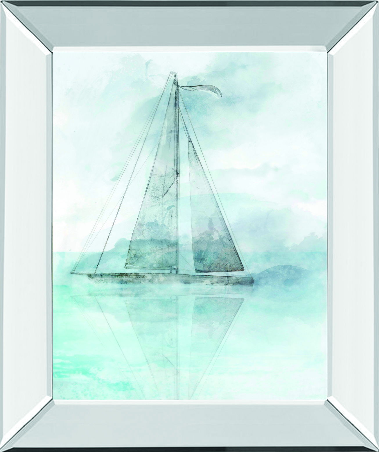 Sailing Boat II By Ken Roko - Mirror Framed Print Wall Art - Light Blue Classy Art