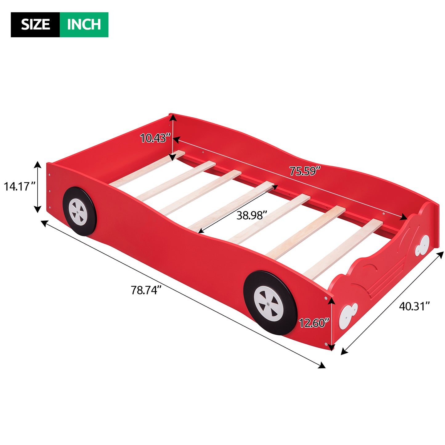 Twin Size Car-Shaped Platform Bed, Red House to Home Furnishings LLC