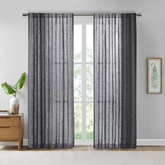 Texture Printed Woven Faux Linen Window Panel Black Olliix.com