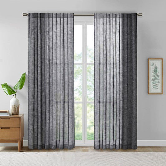 Texture Printed Woven Faux Linen Window Panel Black Olliix.com