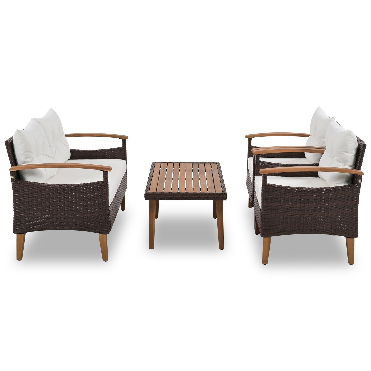 GO 4-Piece Garden Furniture,  Patio Seating Set, PE Rattan Outdoor Sofa Set, Wood Table and Legs, Brown and Beige House to Home Furnishings LLC