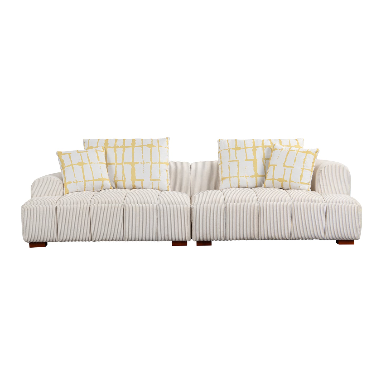 103.9" Modern Couch Corduroy Fabric Comfy Sofa with Rubber Wood Legs, 4 Pillows for Living Room, Bedroom, Office, Beige House to Home Furnishings LLC