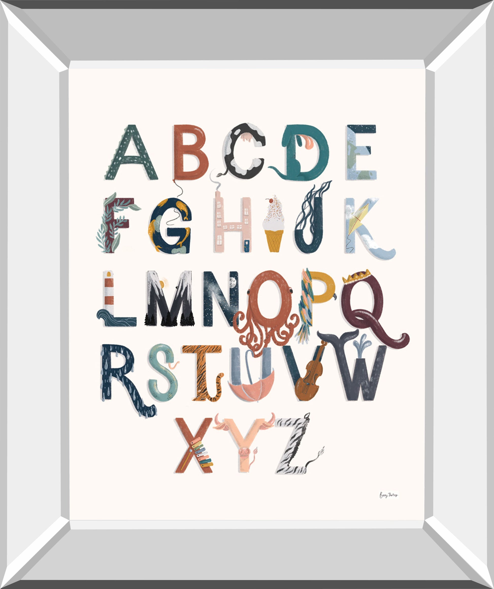 Alphabet A To Z By Becky Thorns - Mirror Framed Print Wall Art - White Classy Art