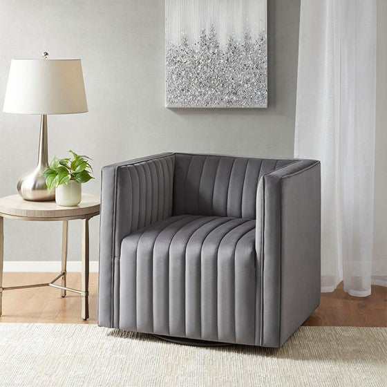 Channel Tufted Swivel Armchair Gray Olliix.com