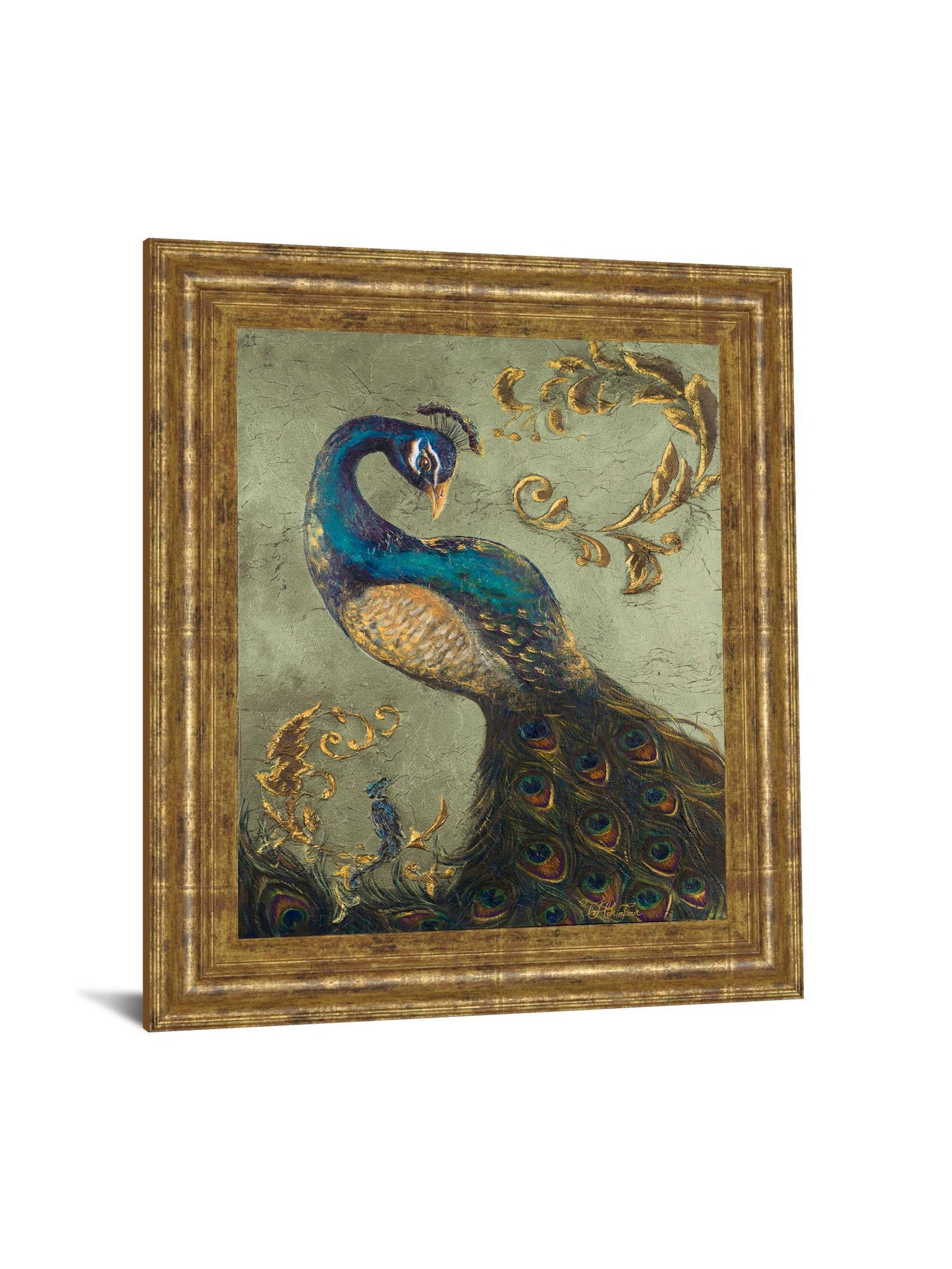 22x26 Peacock On Sage Il By Tiffany Hakimipour - Framed Print Wall Art - Blue Classy Art